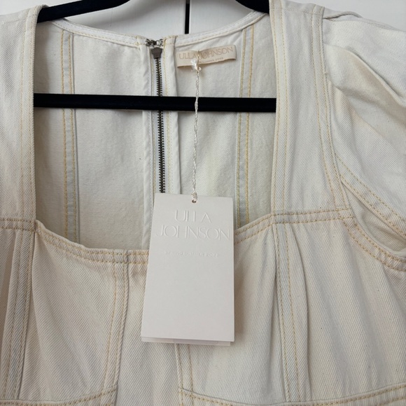 Ulla‎ Johnson Ames Denim Dress Whitewash Corset Empire Waist Puff Sleeve Size 4 - Picture 6 of 16